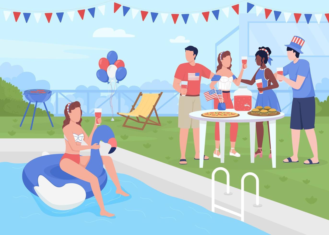 Festive party for Independence day at courtyard flat color vector illustration