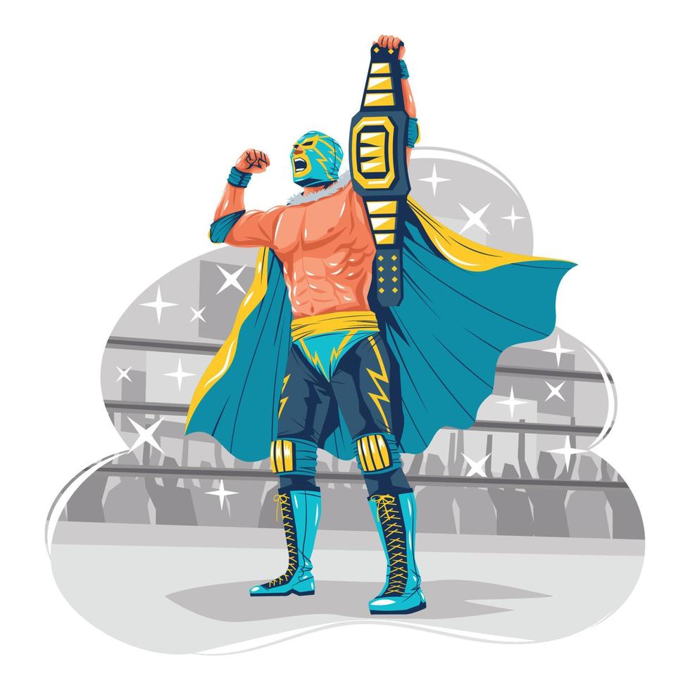 Mexican Wrestler Luchador in Winning Pose Holding a Trophy Belt vector