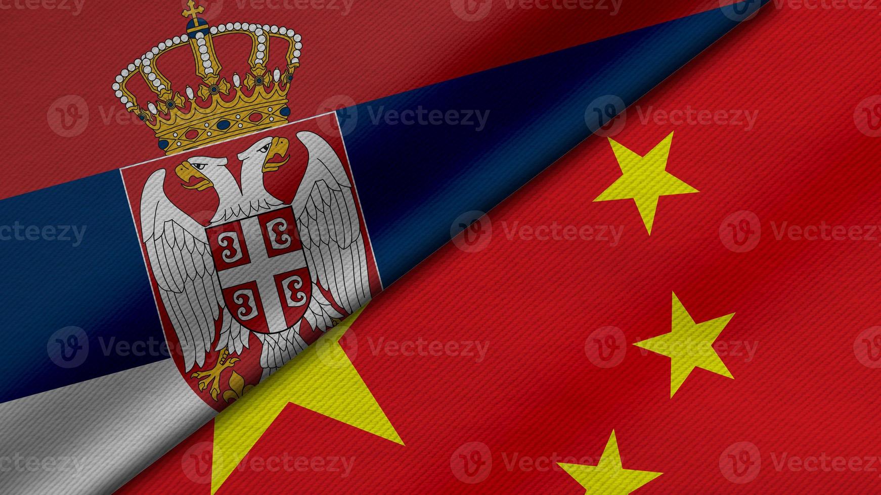 3D Rendering of two flags from republic of serbia and China together with fabric texture, bilateral relations, peace and conflict between countries, great for background photo