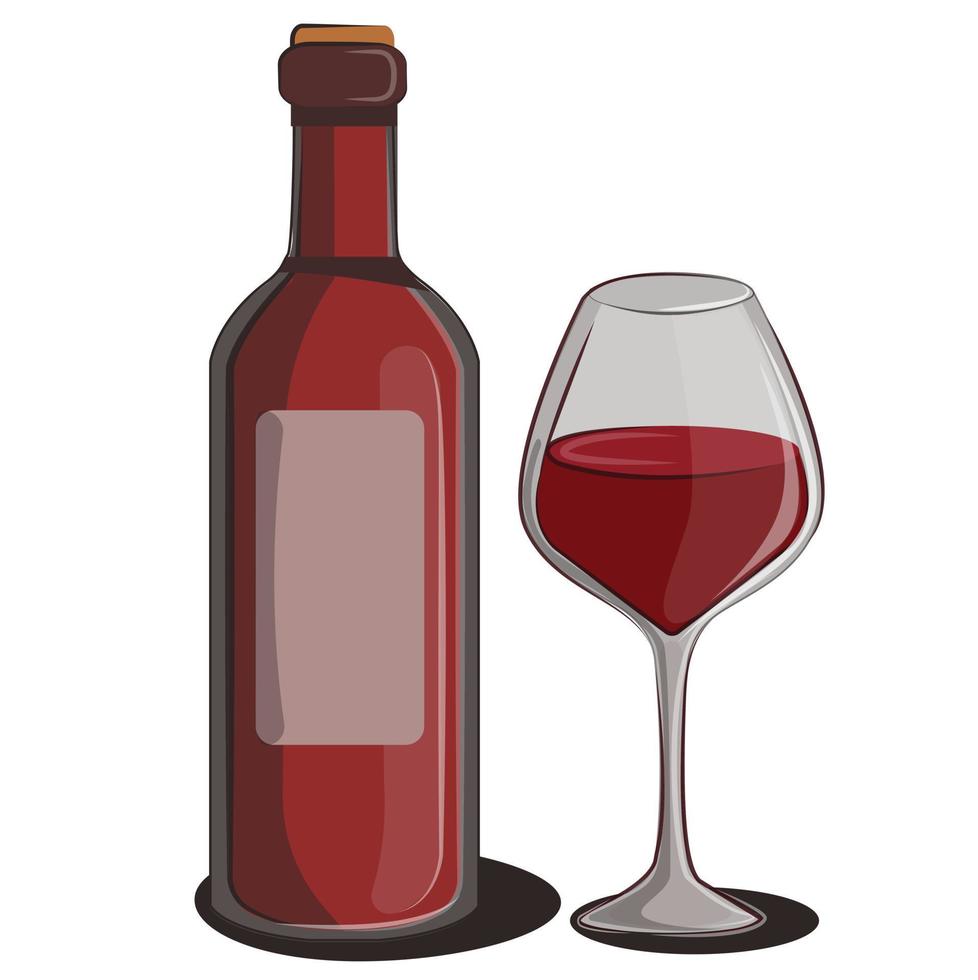 alcoholic bottle of wine wineglass flat vector minimalistic red  wine isolated on white for restorans and bar menu