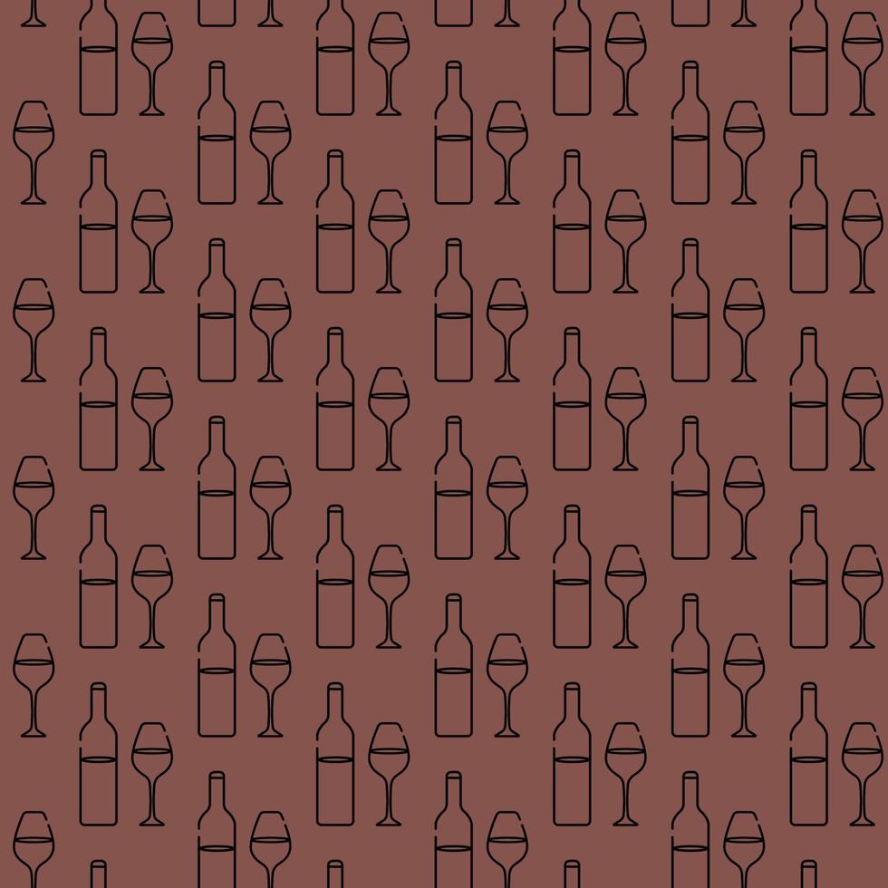 alcoholic bottle of wine wineglass pattern line art vector minimalistic
