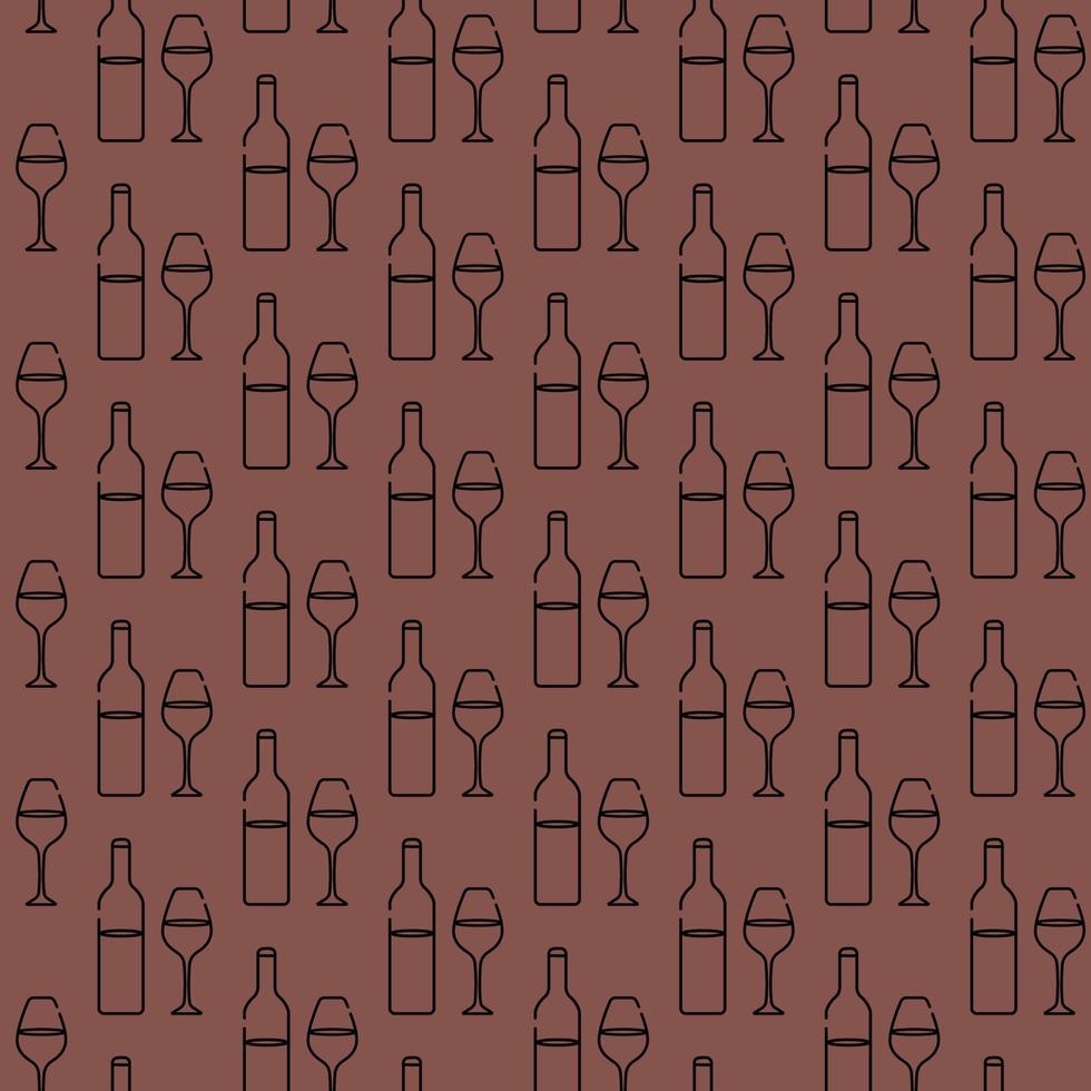 alcoholic bottle of wine wineglass pattern line art vector minimalistic