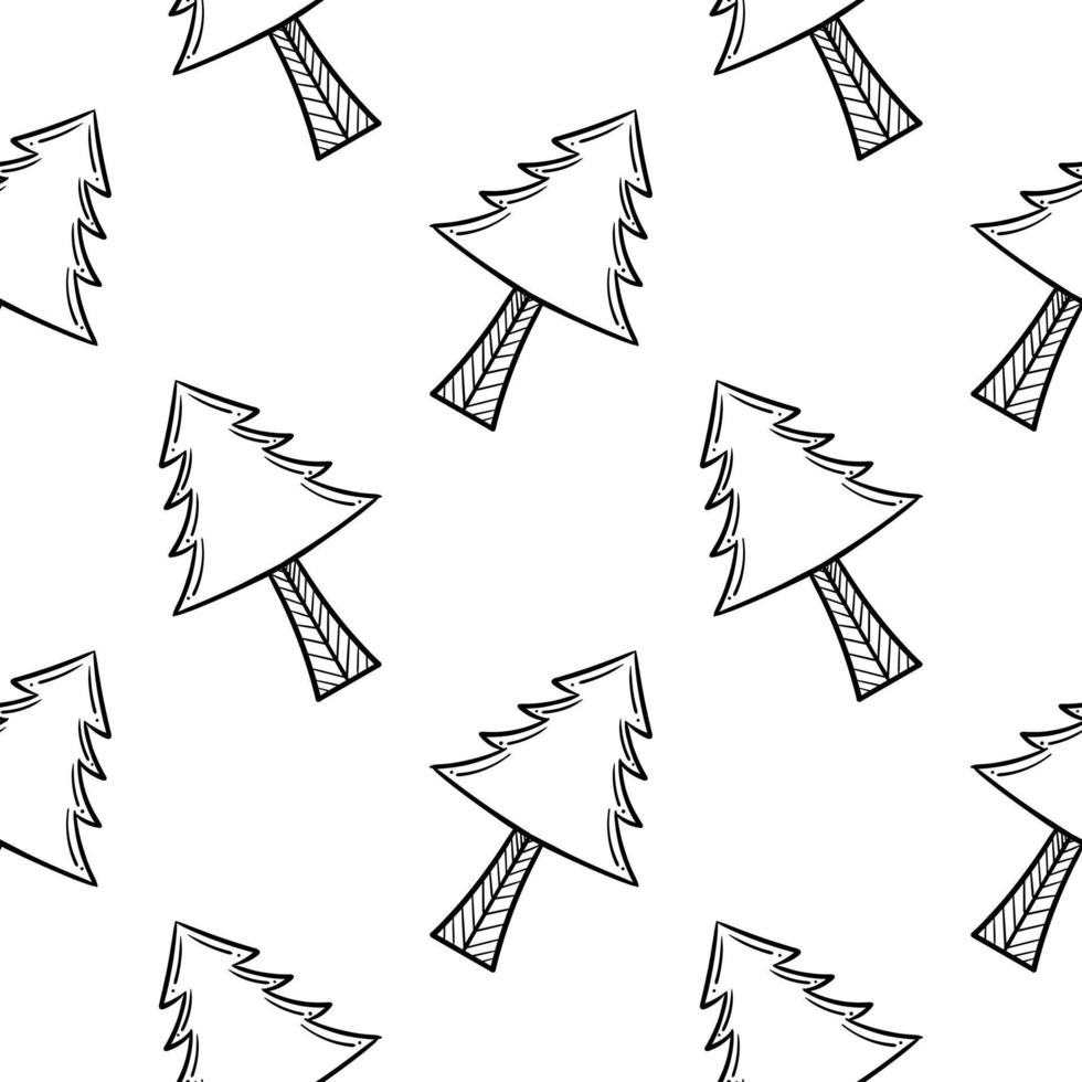 hand drawn seamless pattern of pine trees vector