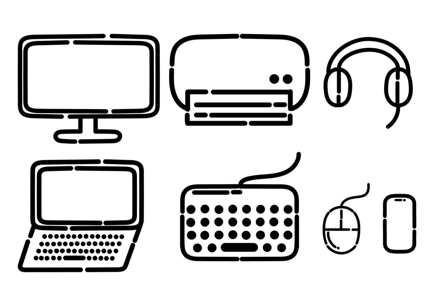 una colección de ilustraciones de equipos electrónicos de oficina vector