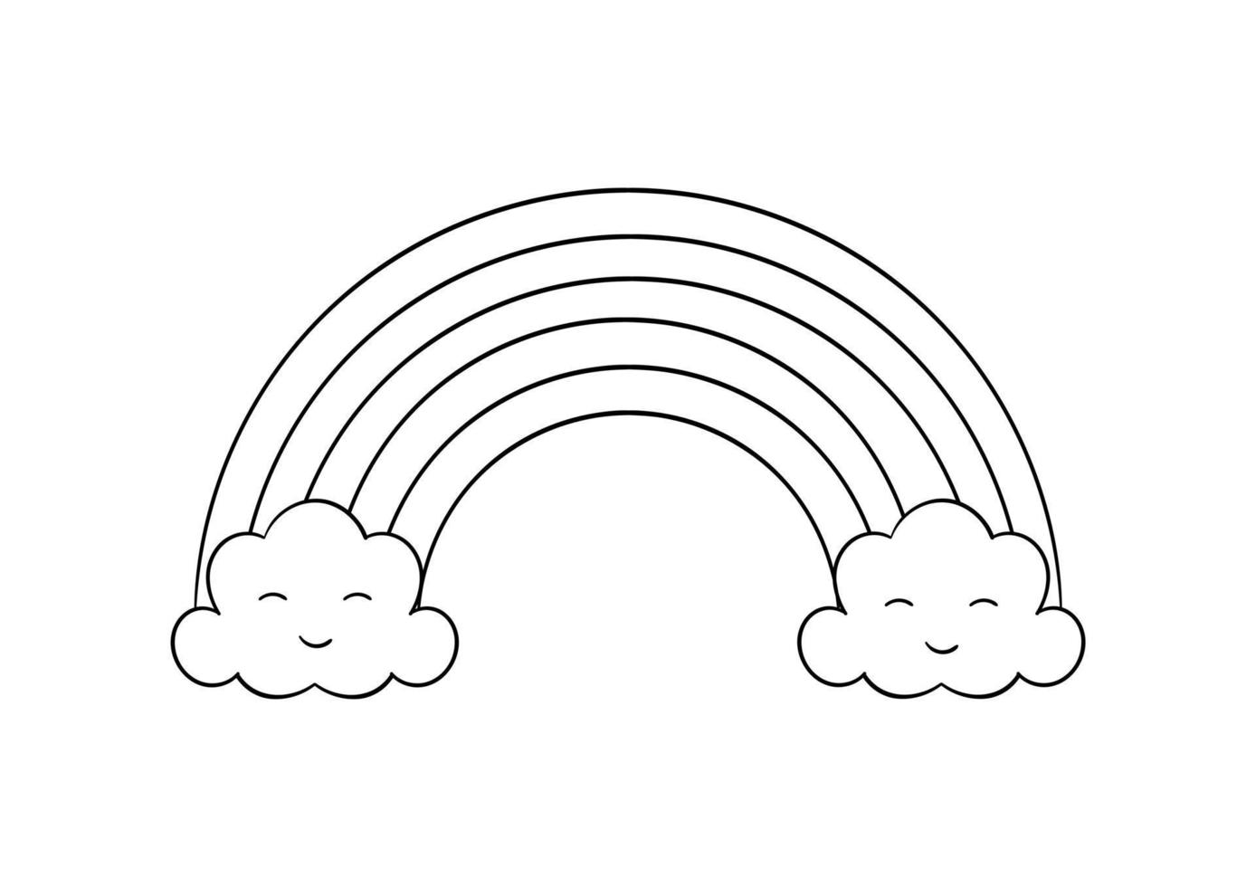 arco iris dibujado a mano y nube con cara sonriente vector