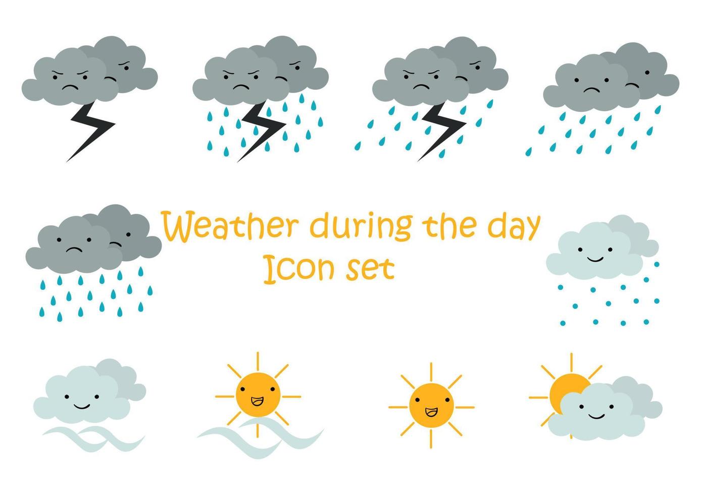 day weather illustration with facial character collection vector