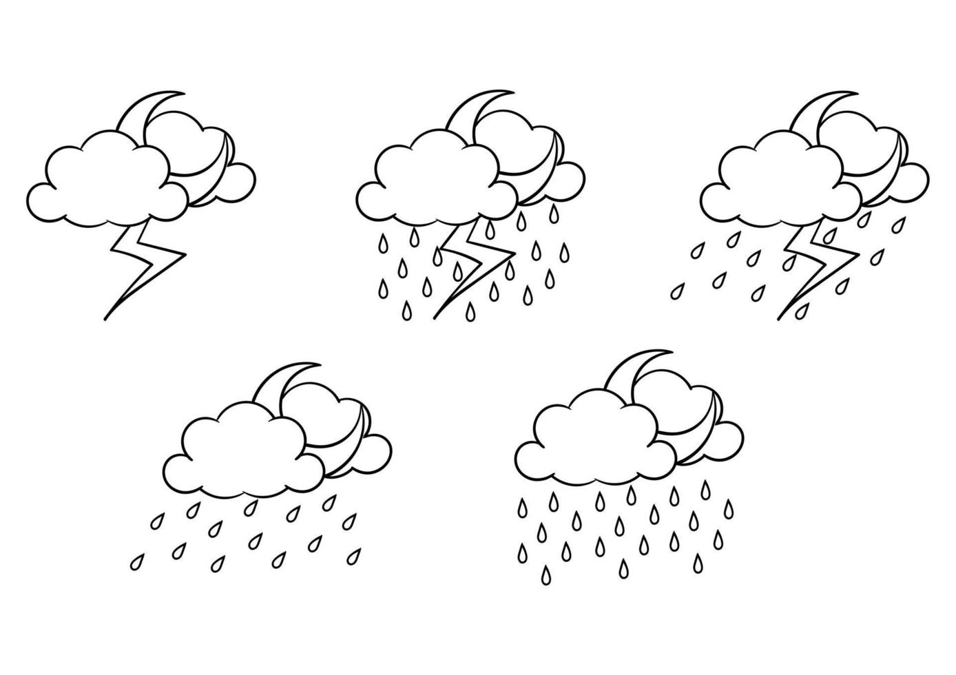 tema del tiempo dibujado a mano tormenta en la noche vector