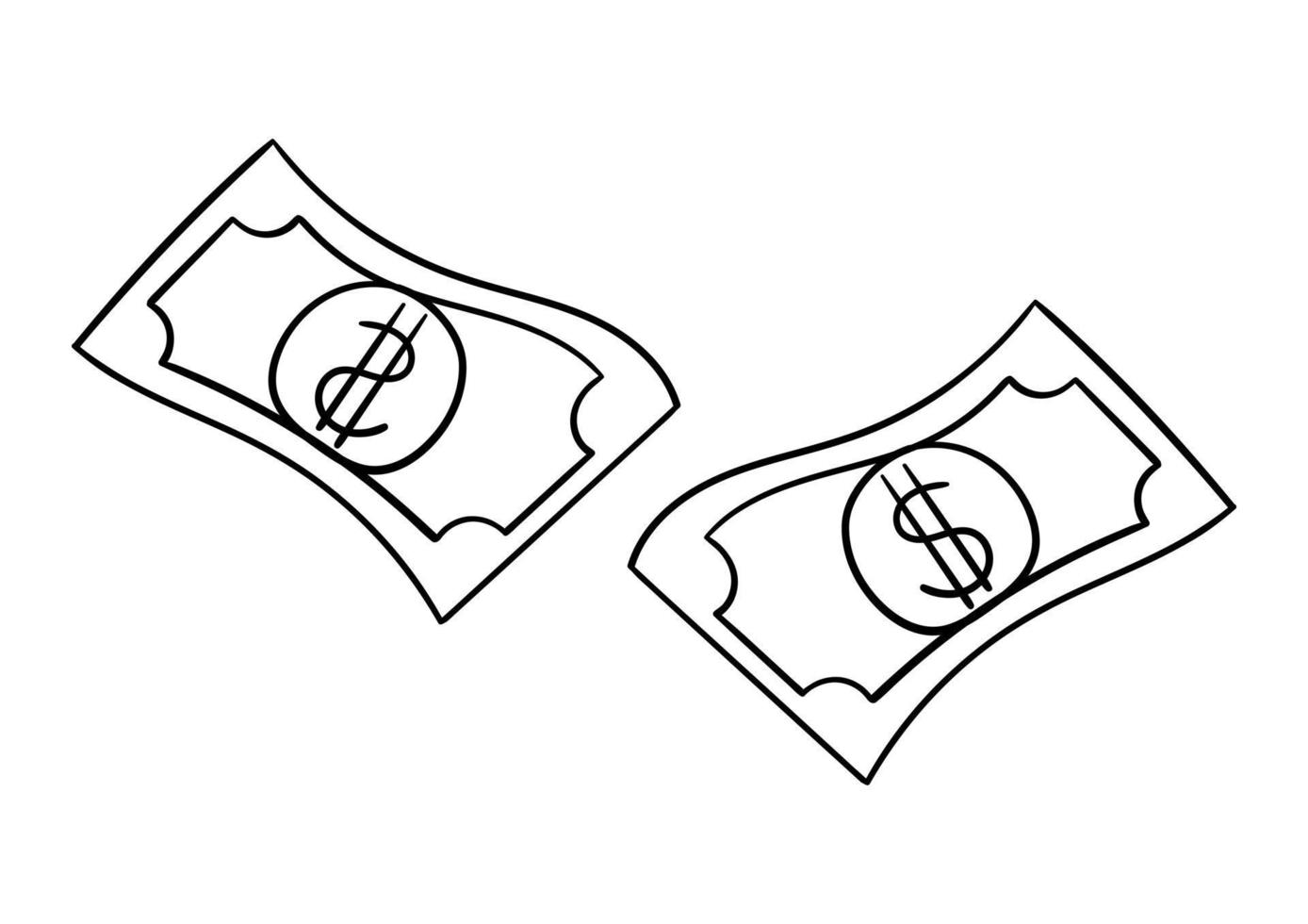 hand drawn illustration of a banknote with a dollar sign vector