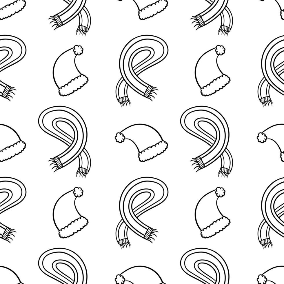 seamless pattern hand drawn beanie and scarf vector