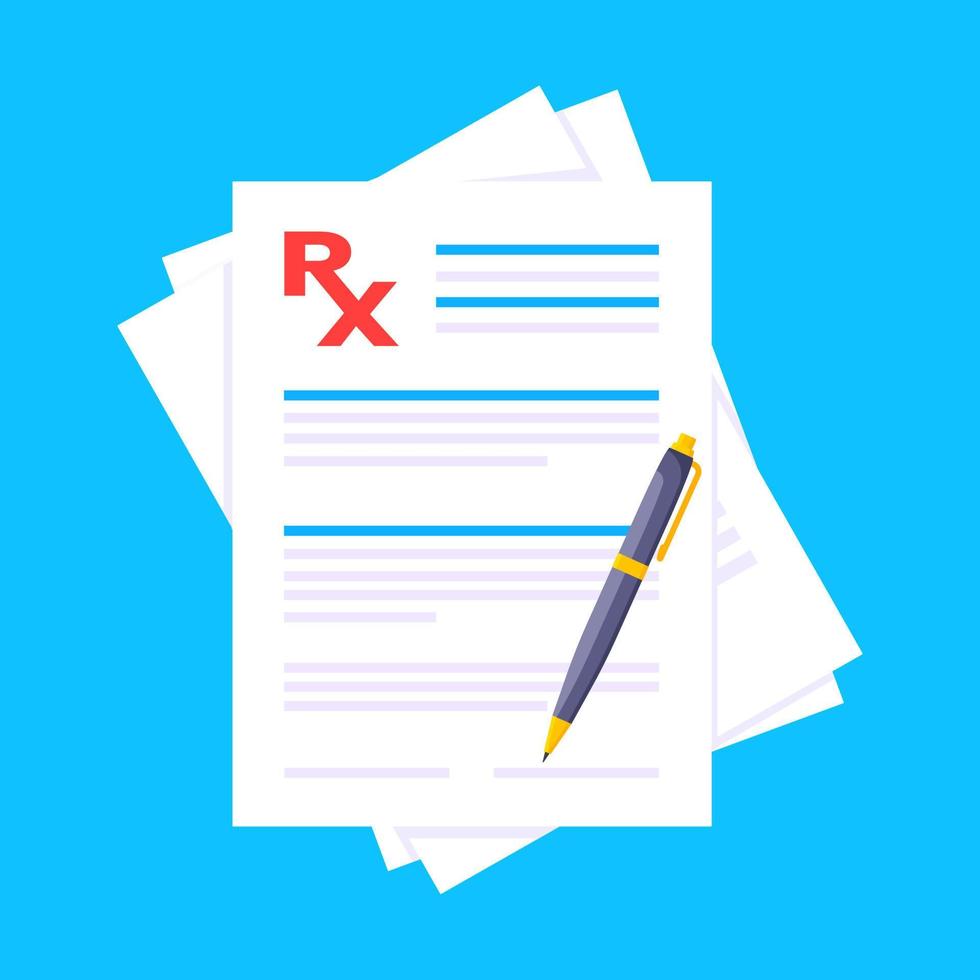 prescripción de formulario médico rx en la ilustración de vector de diseño de estilo plano de portapapeles.