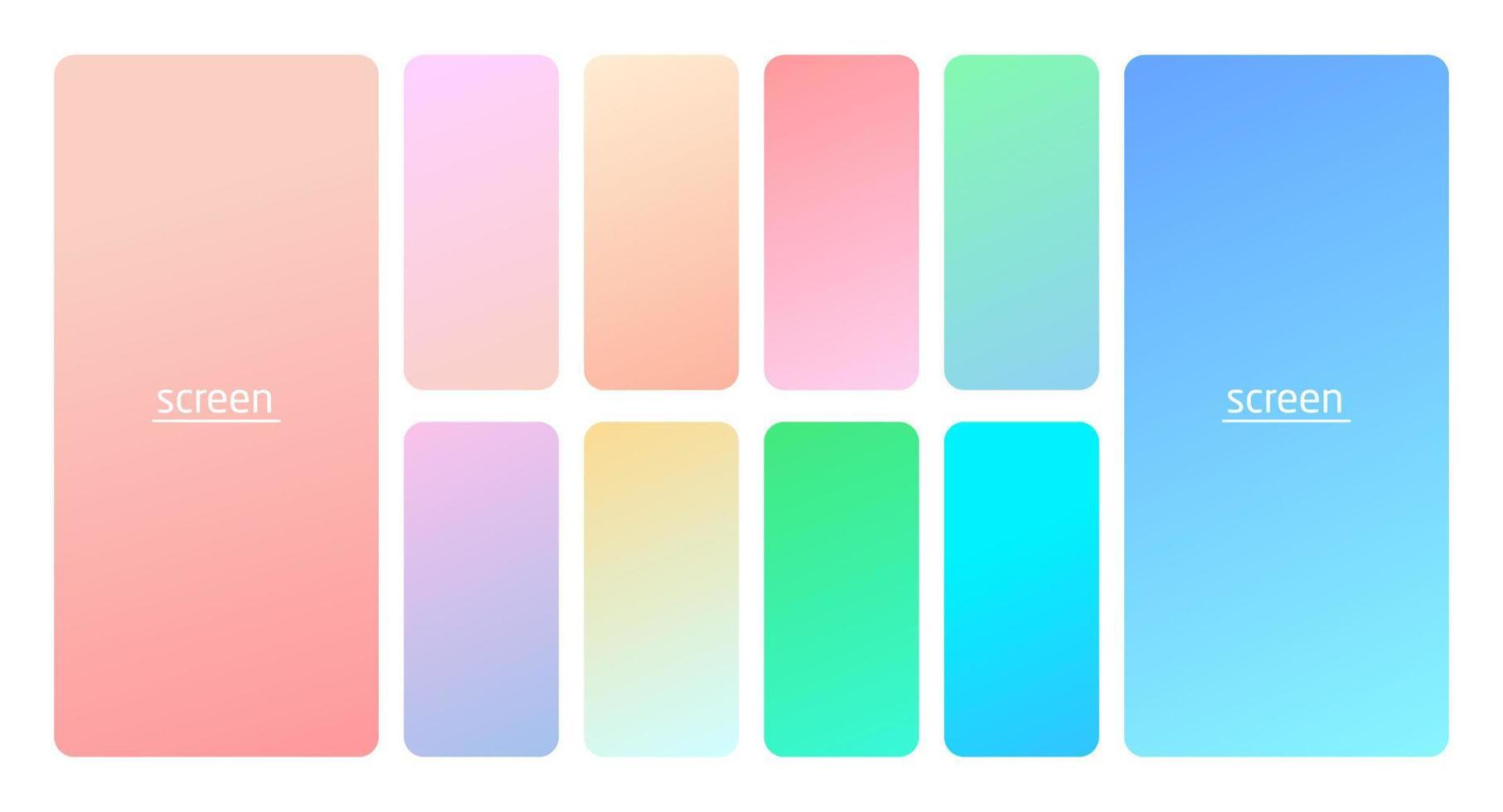 Pastel gradient smooth and soft vibrant color background set. vector