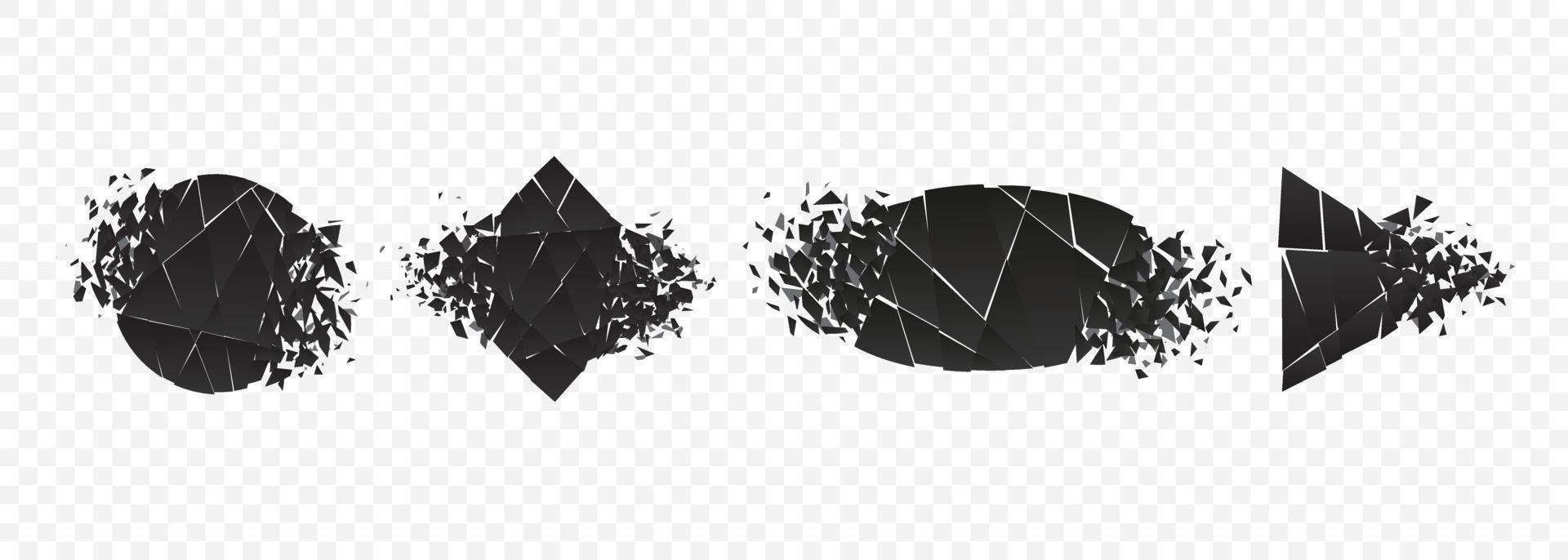 Shape explosion broken and shattered flat style design vector illustration set.