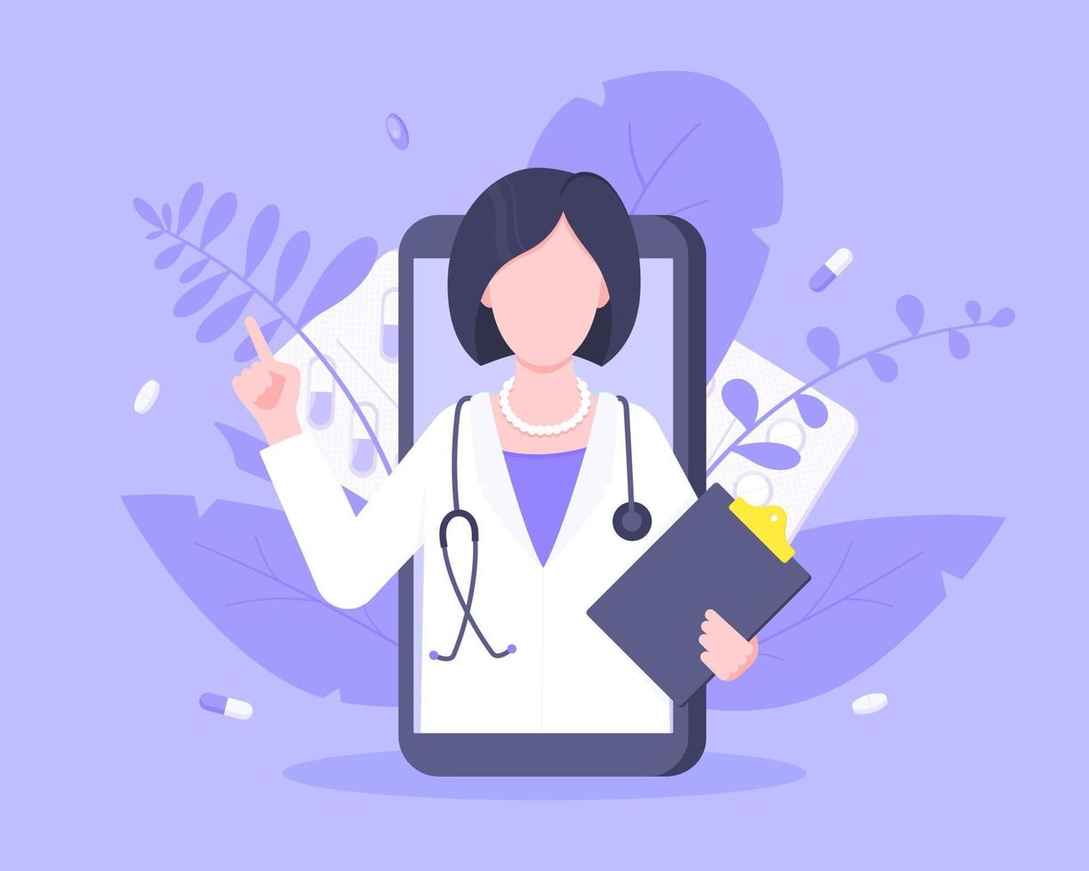 Online doctor medical service concept with doctor in the smartphone vector illustration.