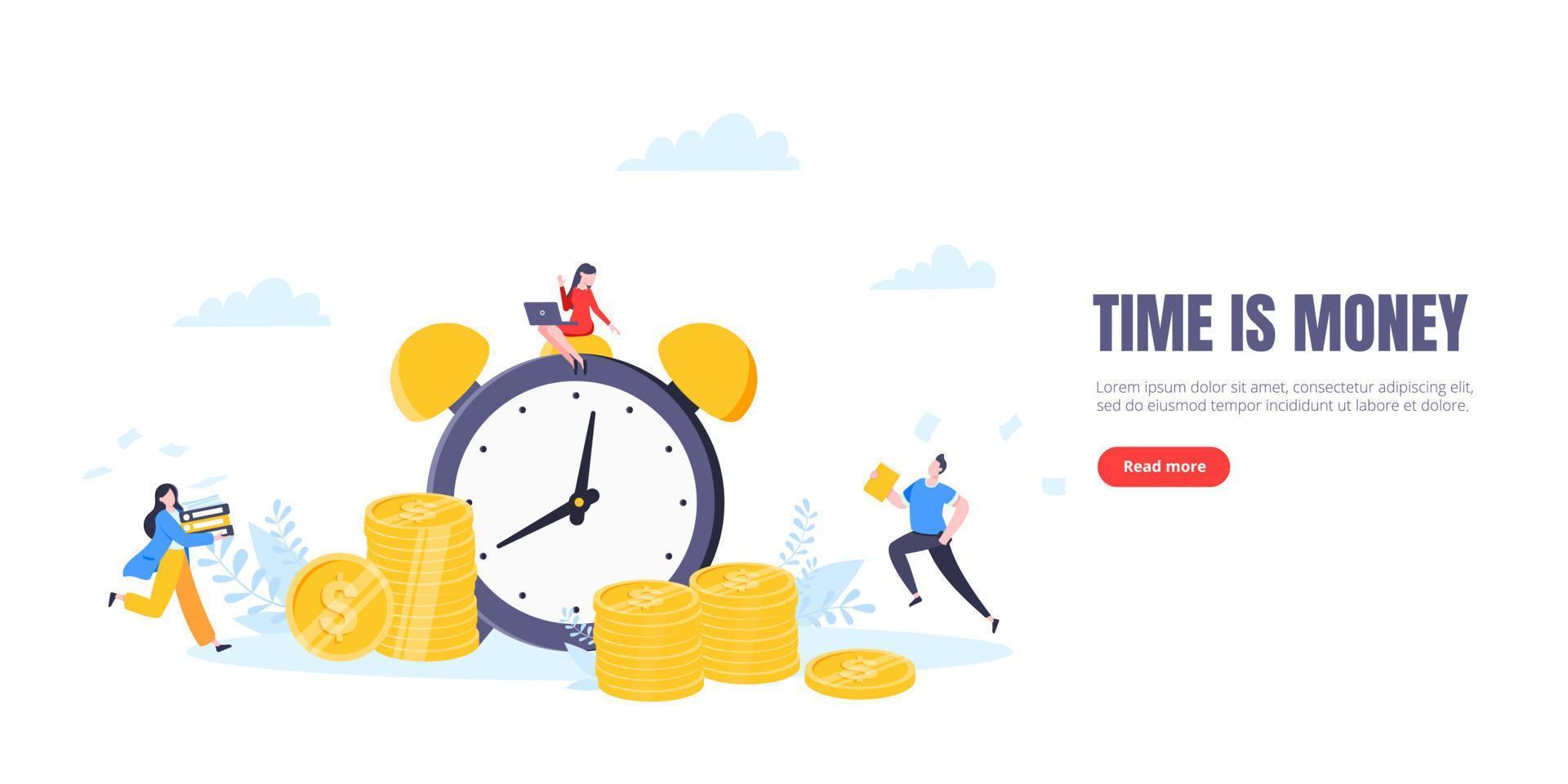 Time is money or save time business concept flat style vector illustration isolated on white background.