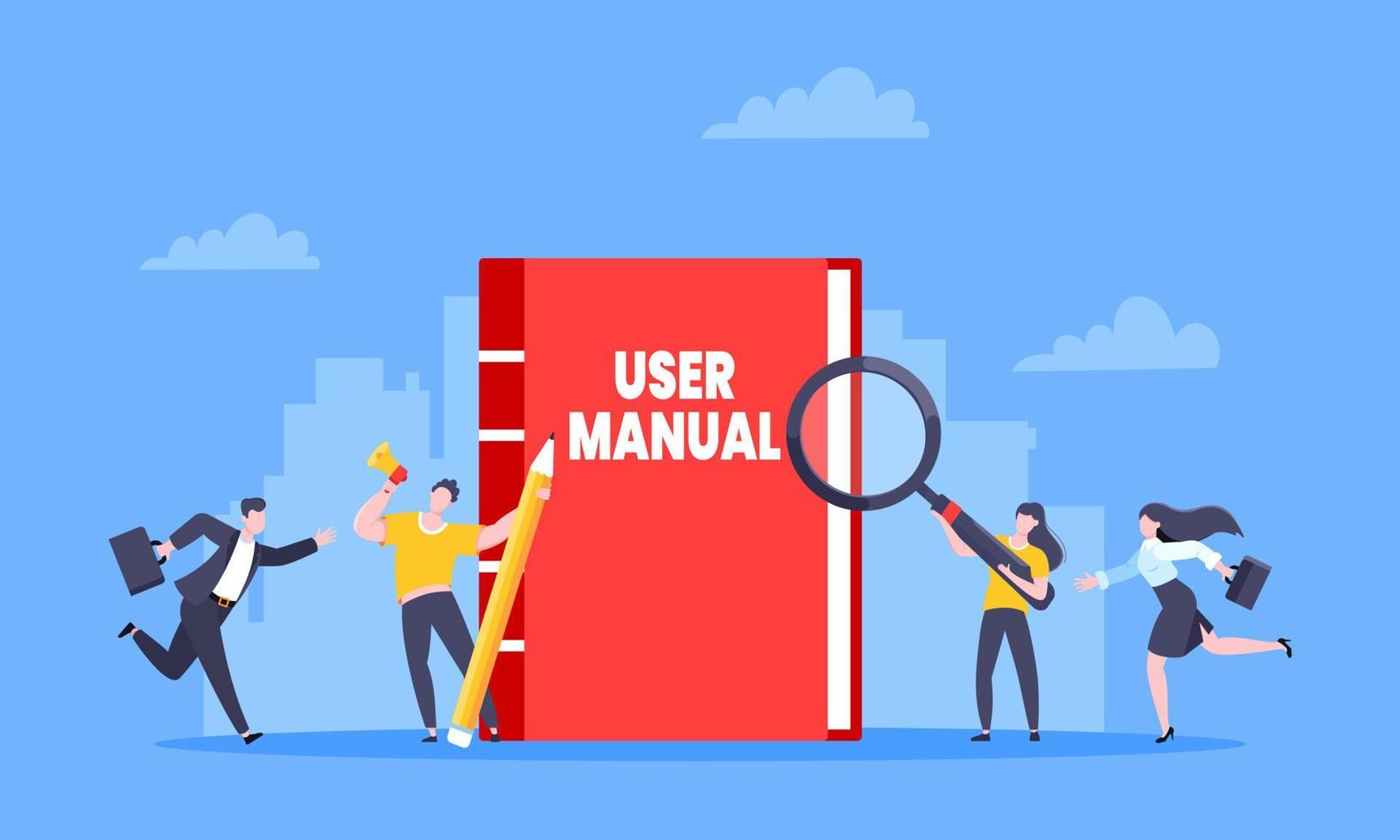 User manual guide book flat style design vector illustration.