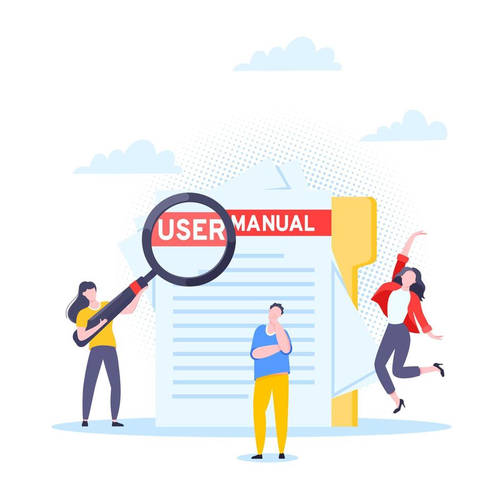 User manual guide book flat style design vector illustration.
