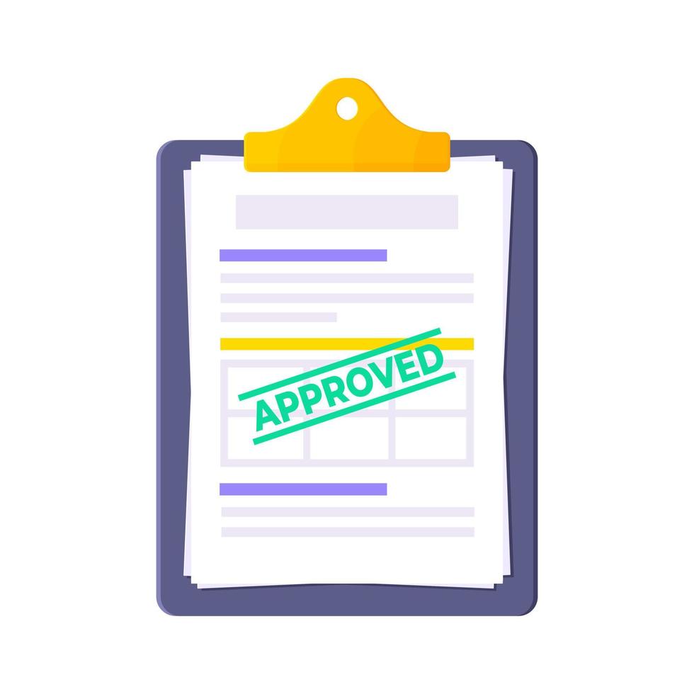Approved credit or loan form with clipboard and claim form on it. vector
