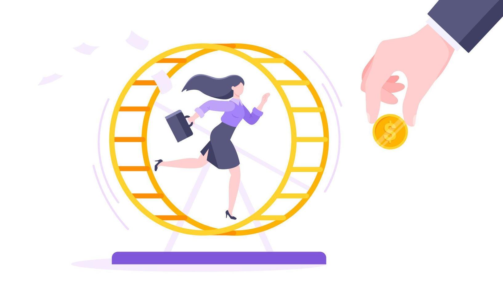 Rat race business concept with businessman running in hamster wheel working hard and always busy vector