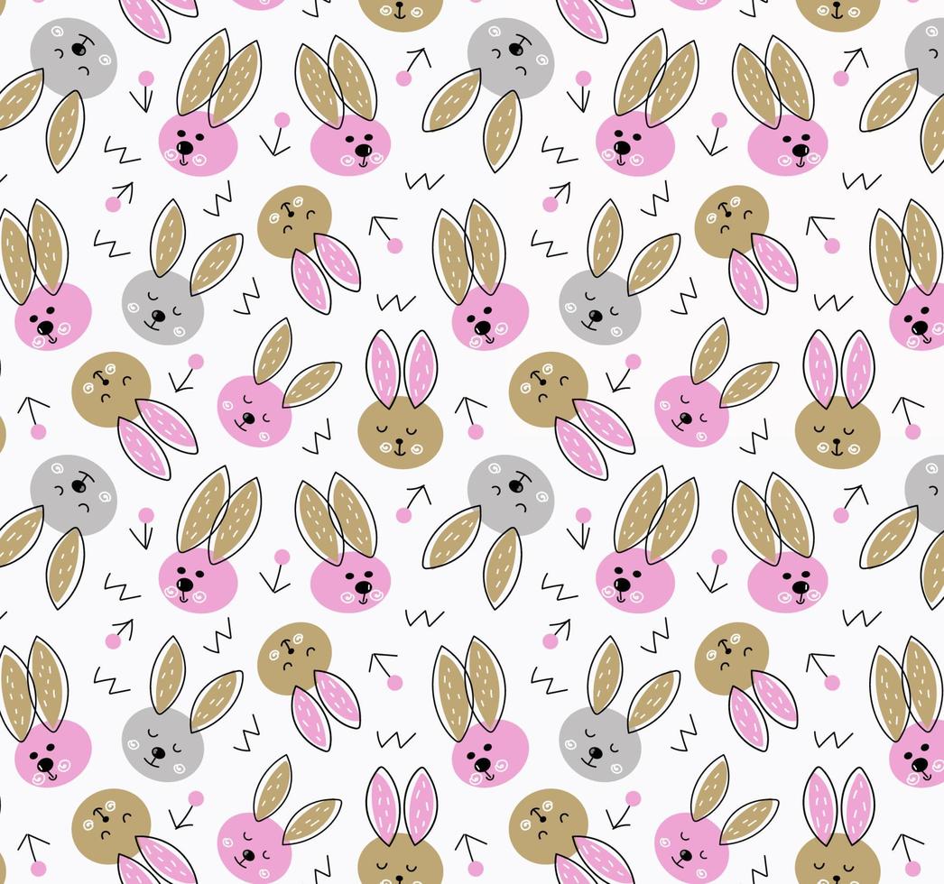 Seamless pattern cute bunny rabbit in doodle style vector design