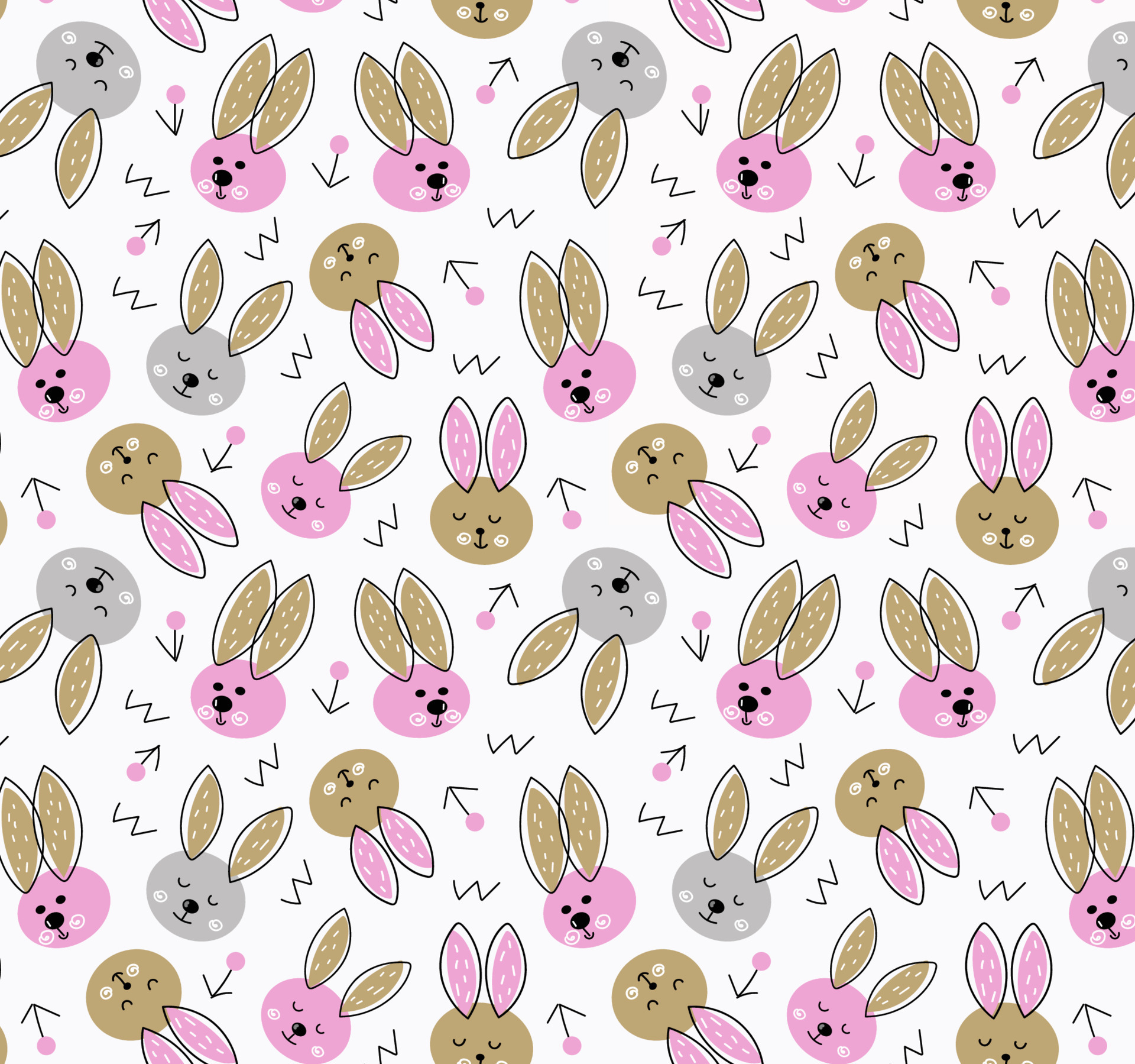 Seamless pattern cute bunny rabbit in doodle style vector design ...