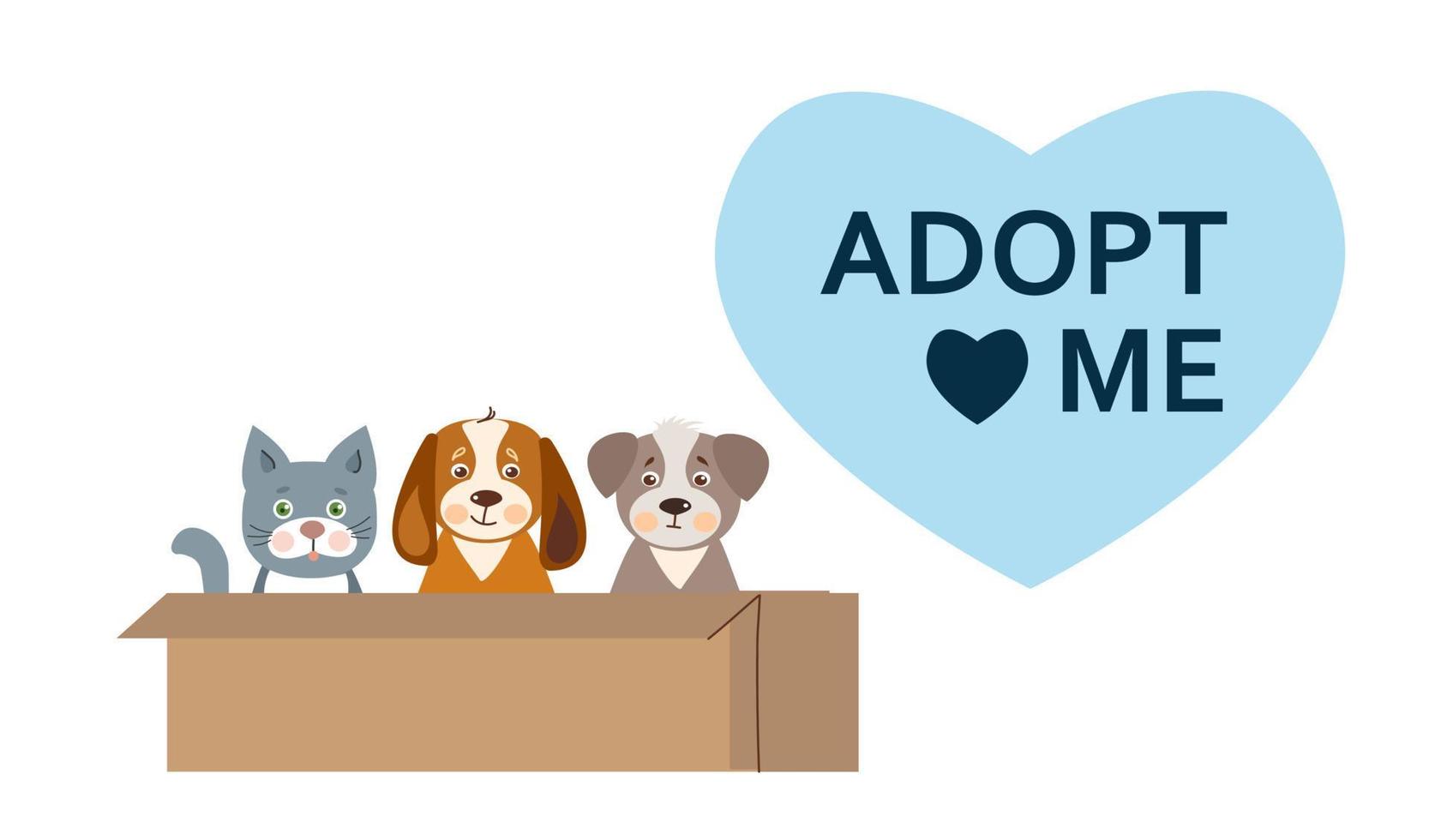 Adopt a dog. Help the homeless animals find a home. Cartoon vector illustration