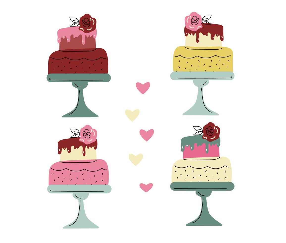 Afternoon tea Stand set with lcakes, coffee house icons of desserts. vector