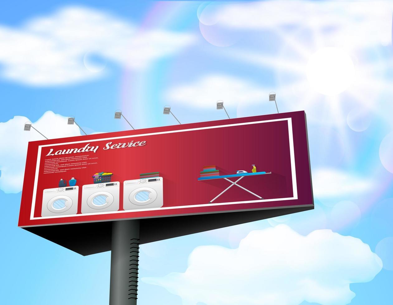 Billboard advertisement poster with laundry service on daytime blue sky background vector
