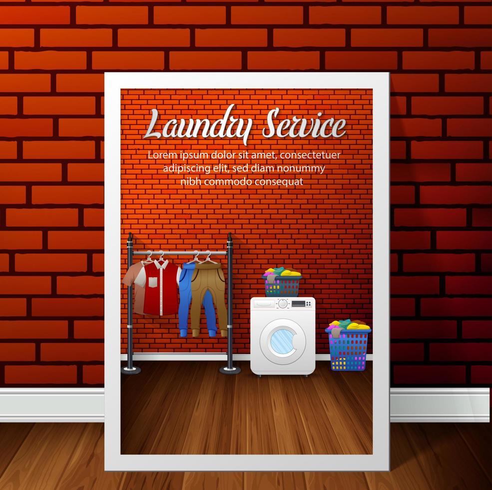 Laundry service banner design on brick wall background vector