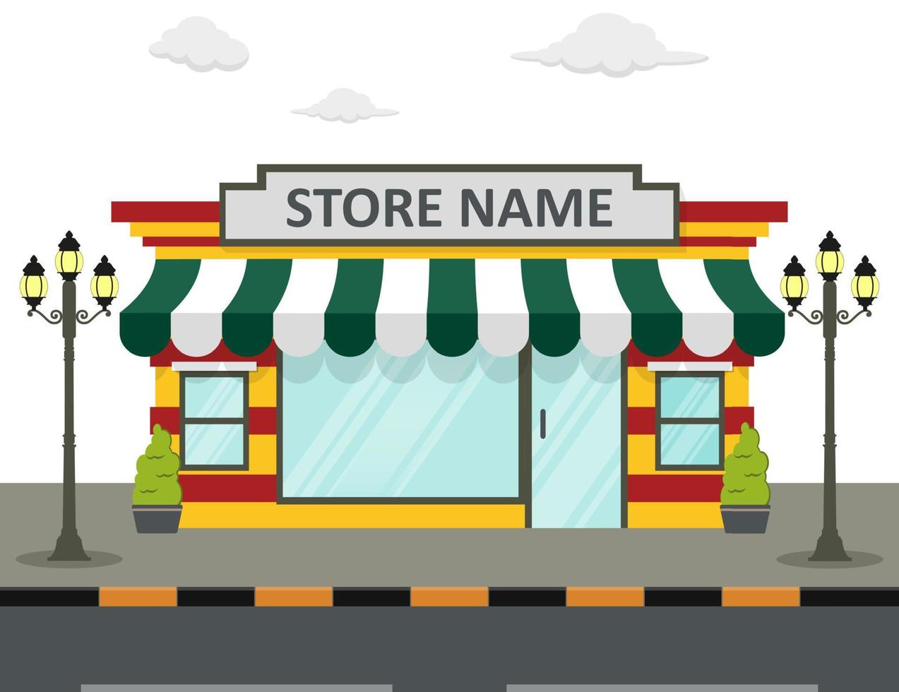 Flat design store front with place for name vector