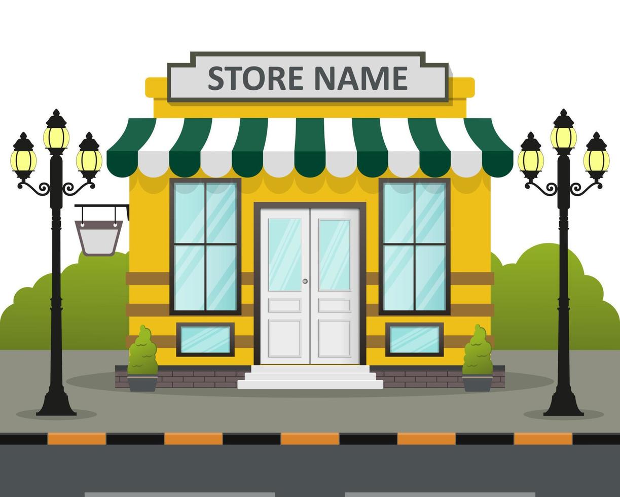 Flat design store front with place for name vector