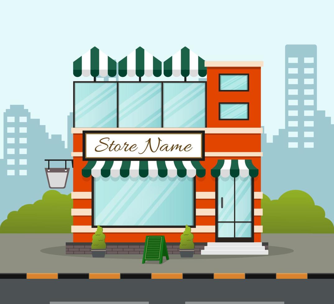 Flat design store front with place for name vector