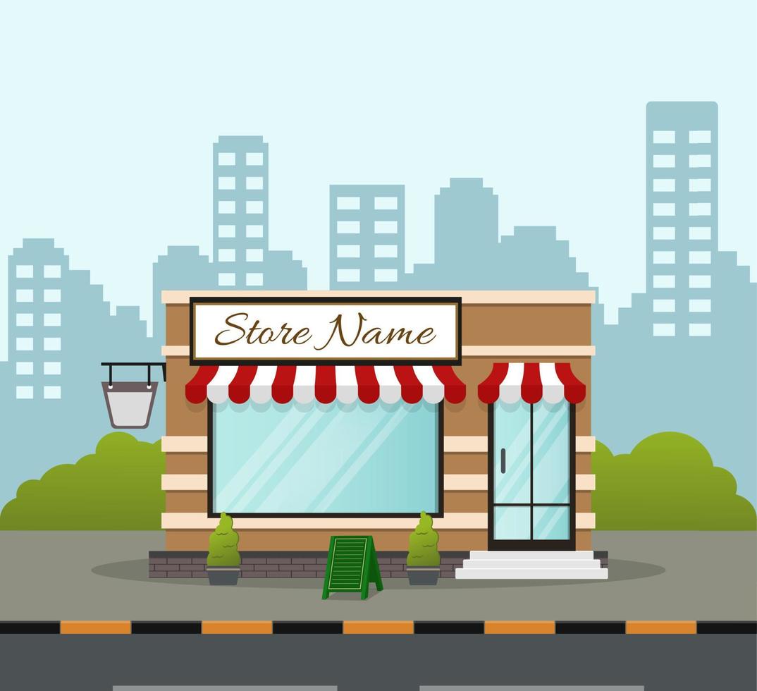 Flat design store front with place for name vector