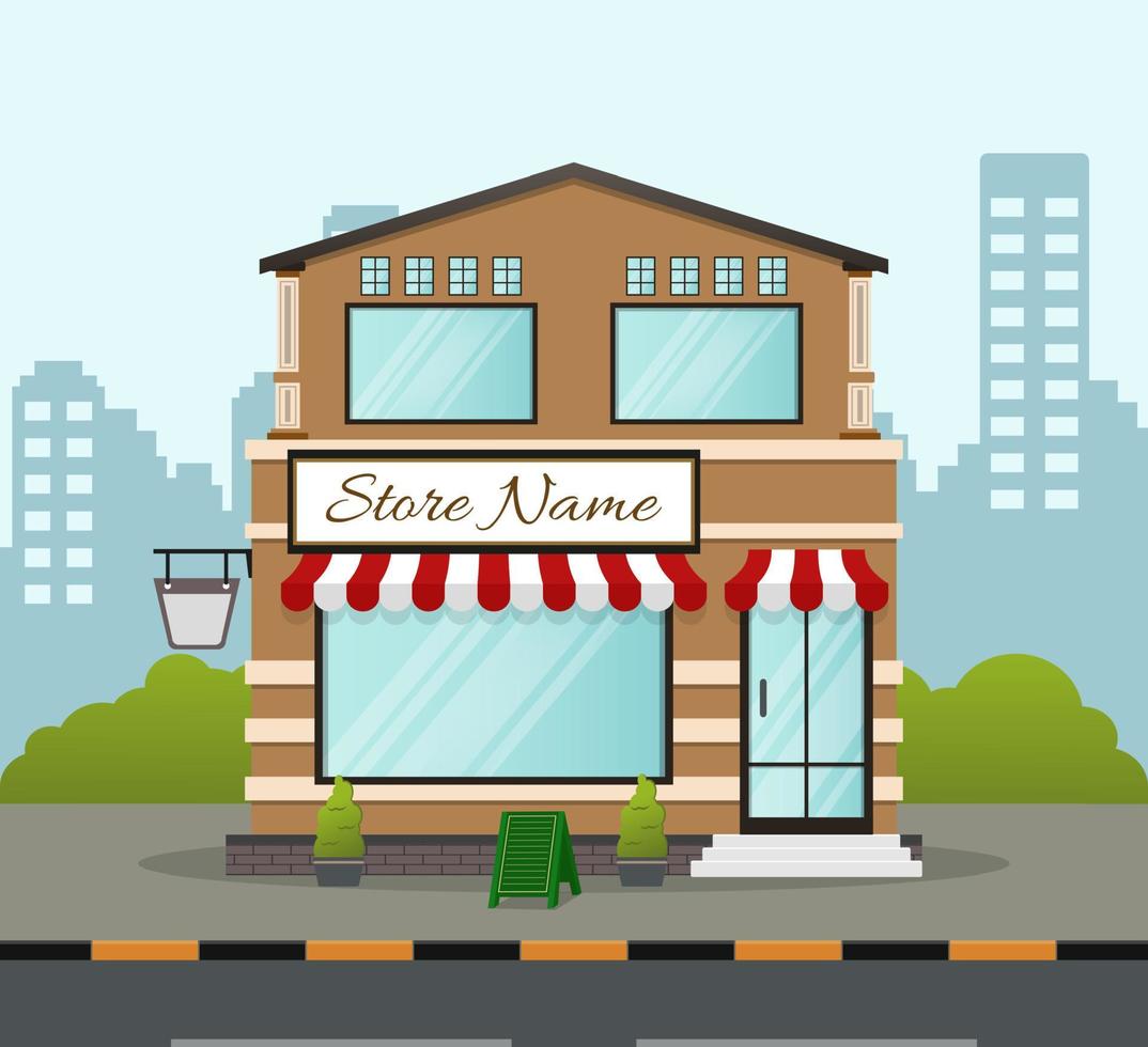 Flat design store front with place for name vector