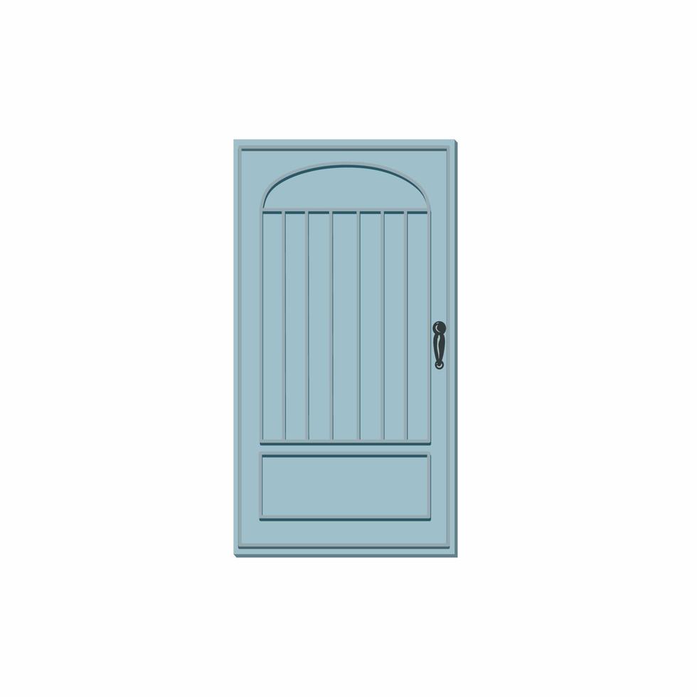 Vector illustration closed door blue front isolated on white background.