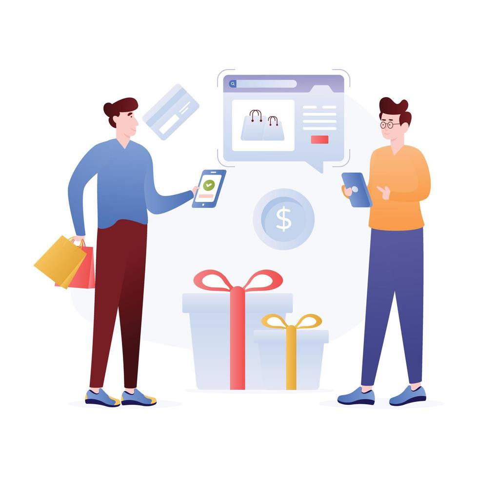 Persons monitoring gifts online vector