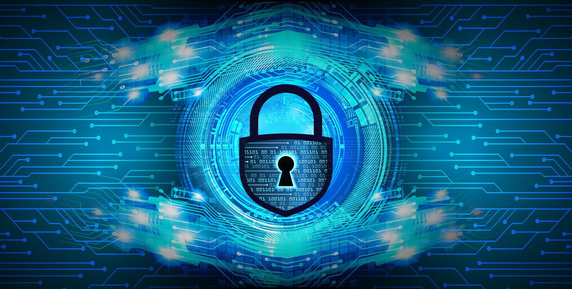 Closed Padlock on digital background, cyber security vector