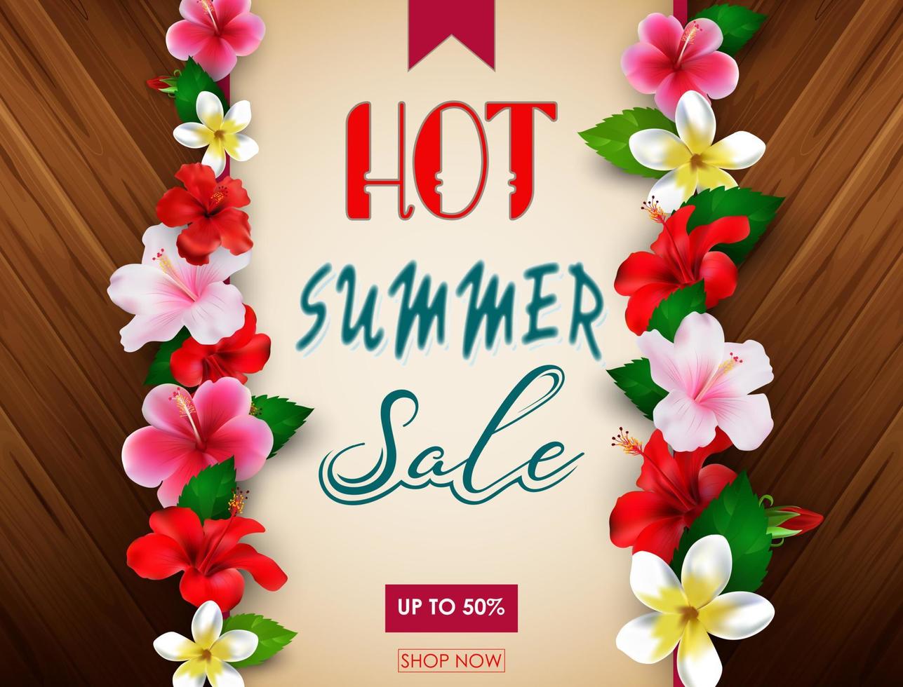 Vector illustration of Summer sale background with tropical flowers