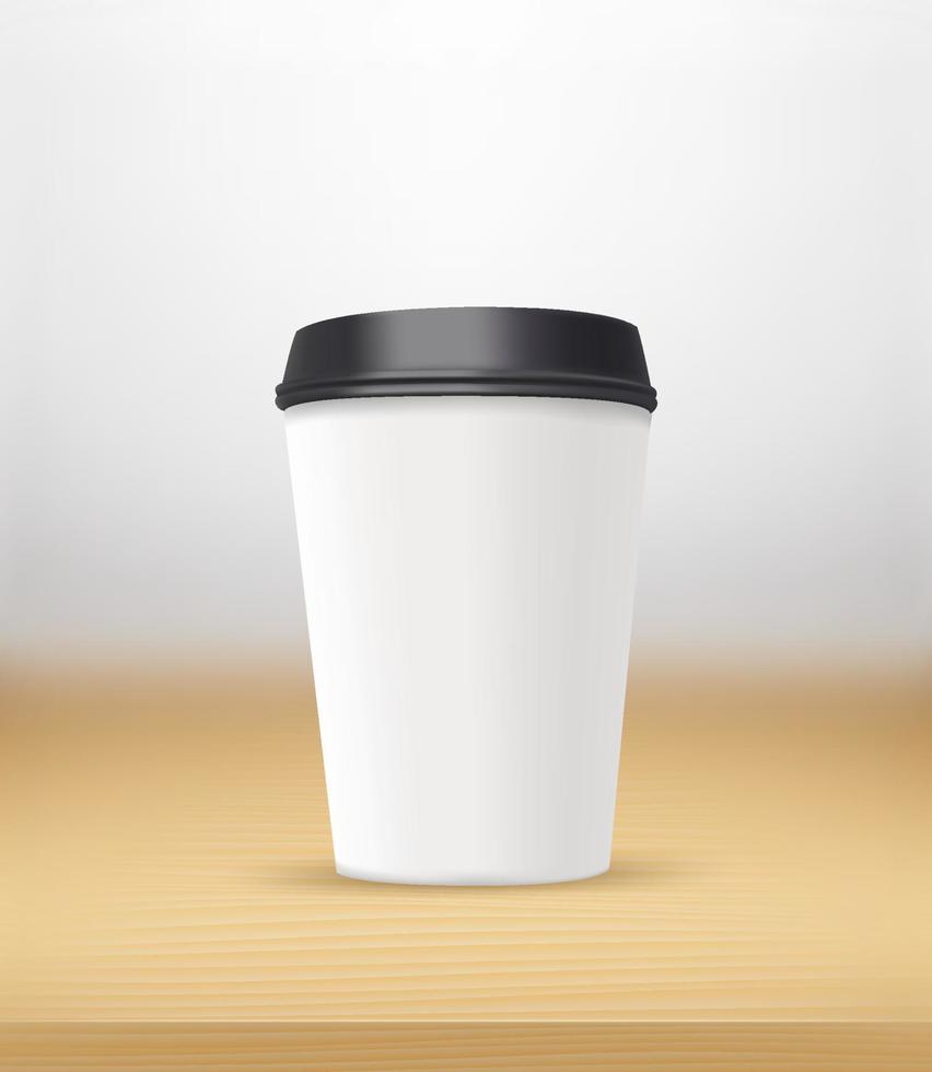 Coffee cup on a wood table. Vector 3d illustration