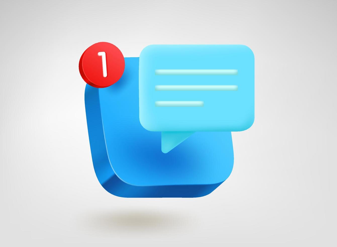 New message concept. 3d vector mobile application icon with notification