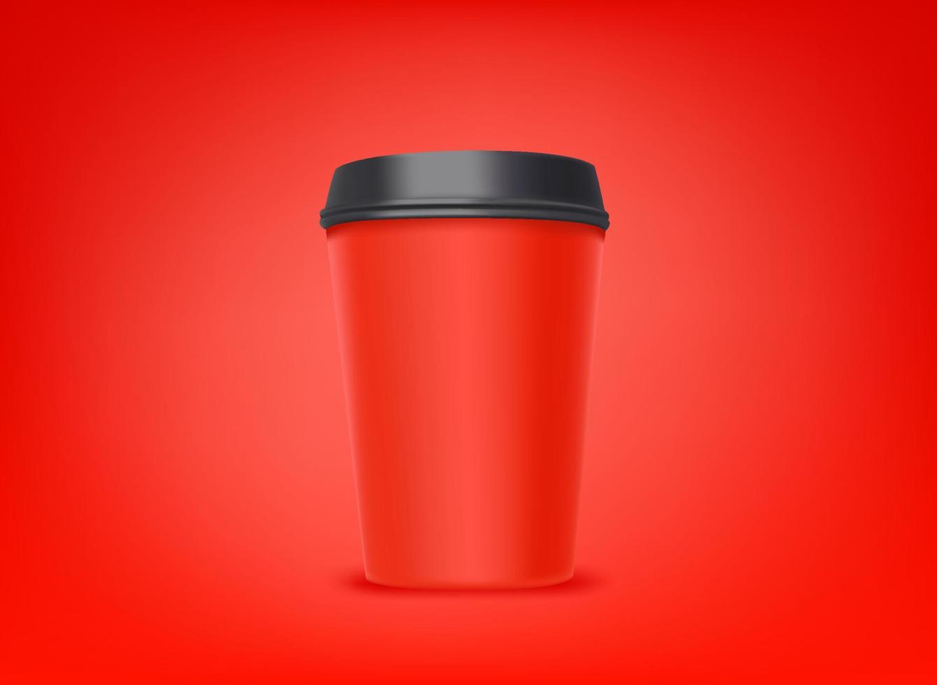 taza de café roja con gorra negra sobre fondo rojo. ilustración vectorial 3d vector