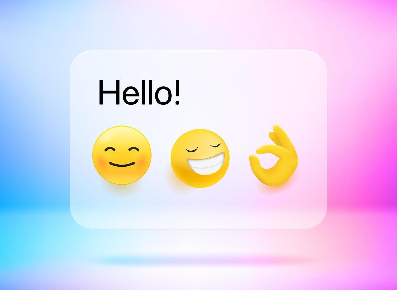 Hello message. Chat message with cute emojis. Vector 3d illustration