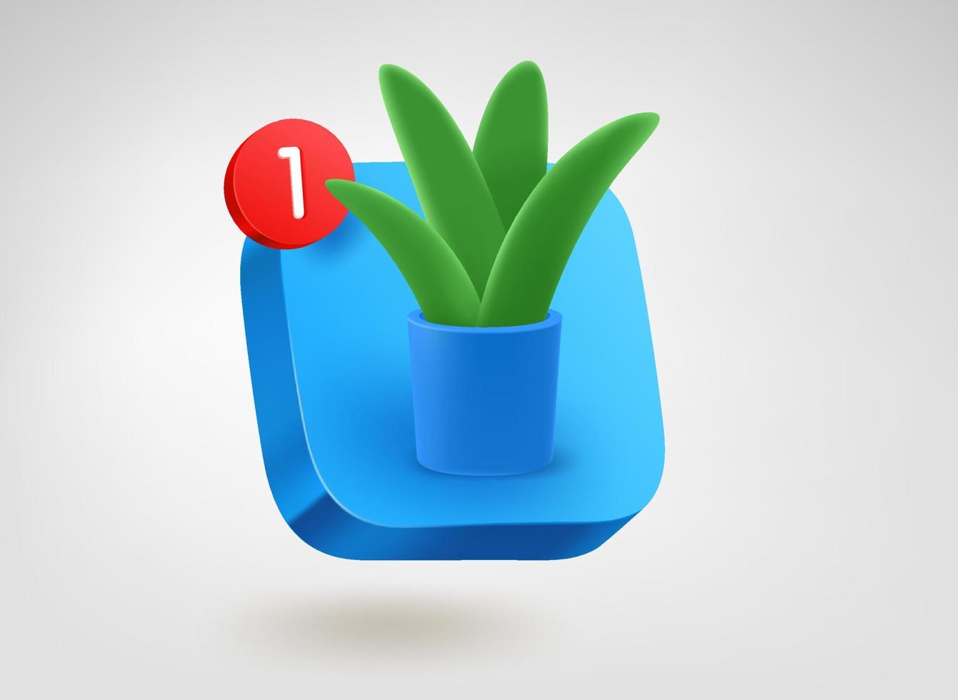 Green home flower. 3d vector mobile application icon with notification