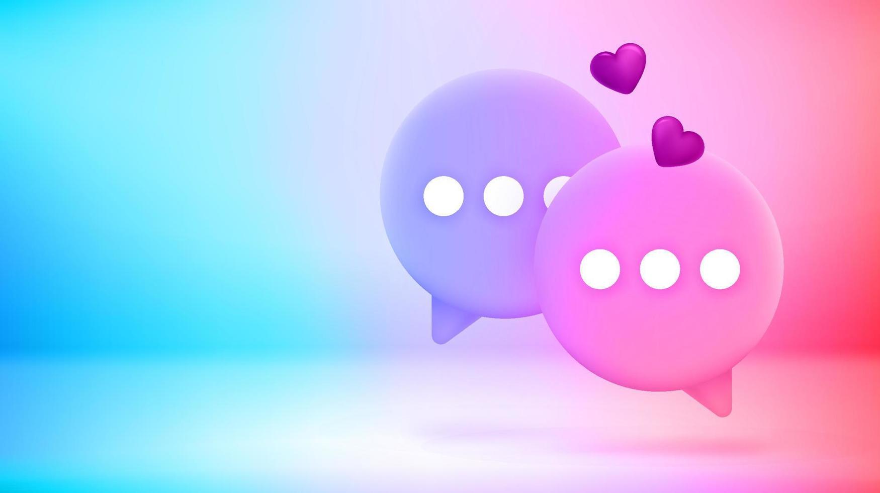 Two speech balloons in love. Conversation concept. Vector 3d banner with copy space