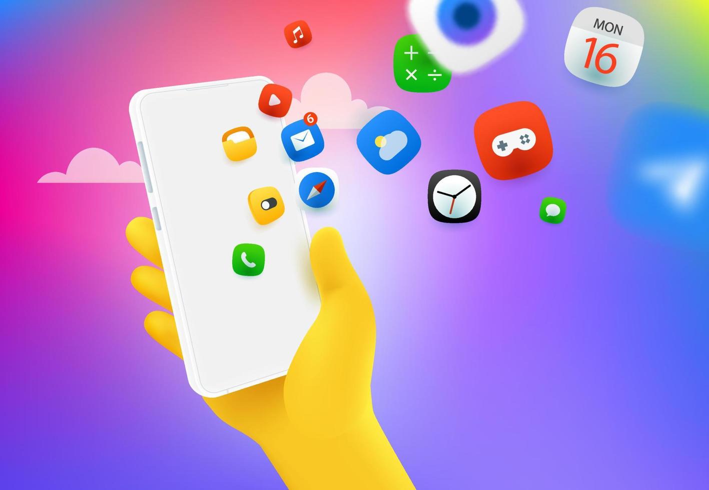 Using mobile applications via modern smartphone. Vector concept