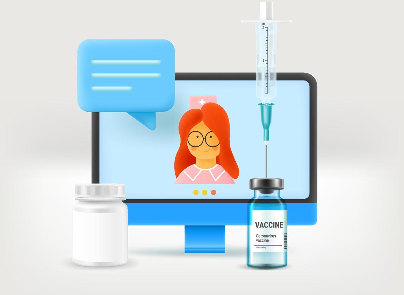 Internet consultation with the doctor. 3d vector illustration