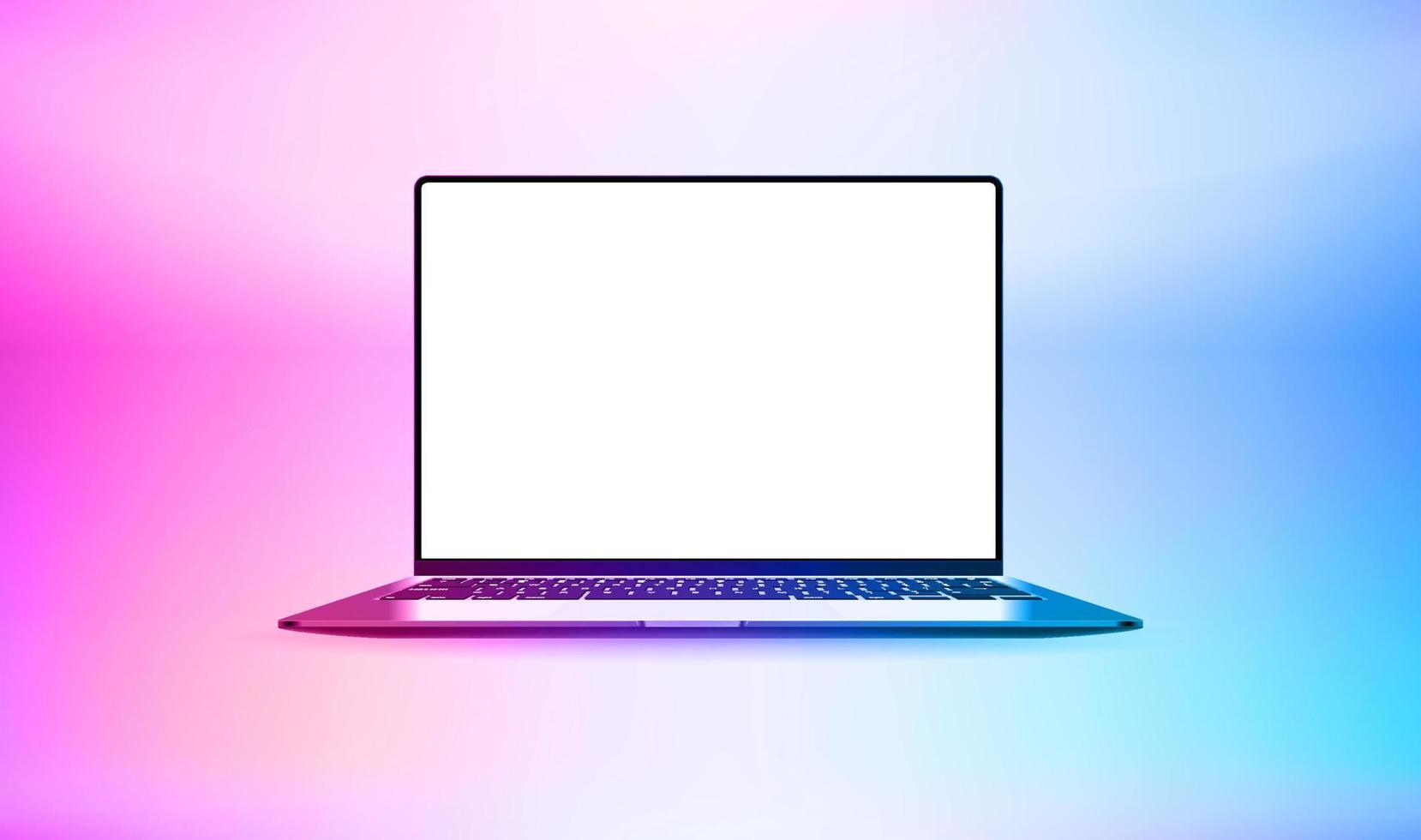 Modern laptop with bright blank monitor. 3d vector illustration with holographic effect