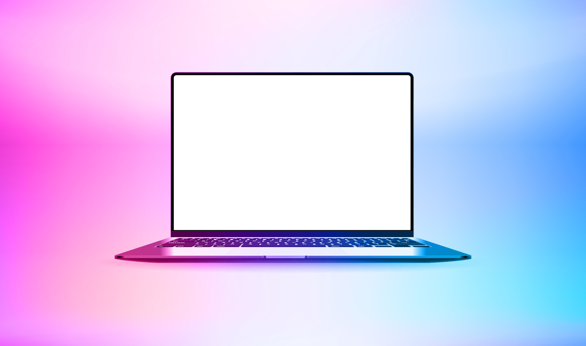 Modern laptop with bright blank monitor. 3d vector illustration