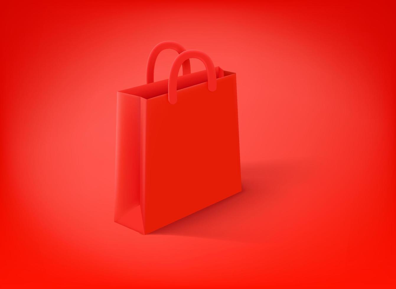 bolsa de compras roja sobre fondo rojo. ilustración vectorial 3d vector