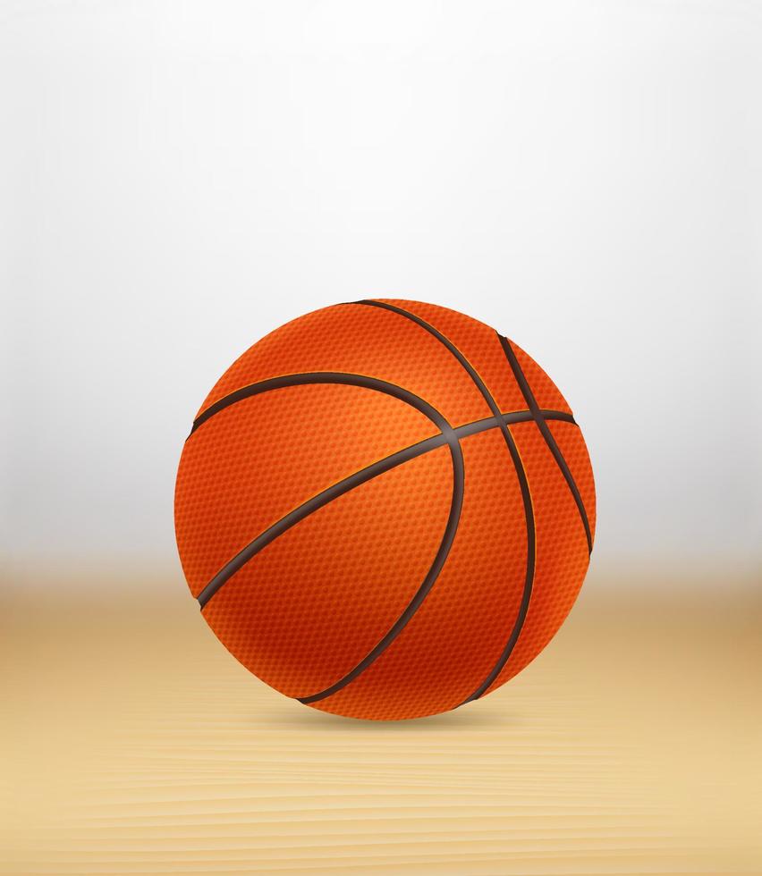 Basketball ball on a wood parquet. Vector 3d illustration