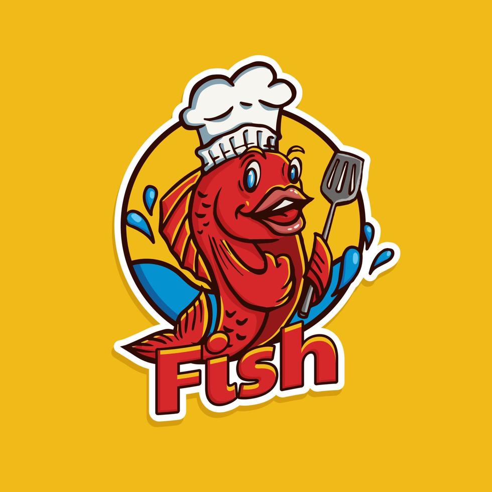 logotipo de la mascota del chef de pescado vector